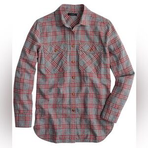 J. Crew Boyfriend Shirt Pewter Plaid Red Gray Plaid Long Sleeve Cotton